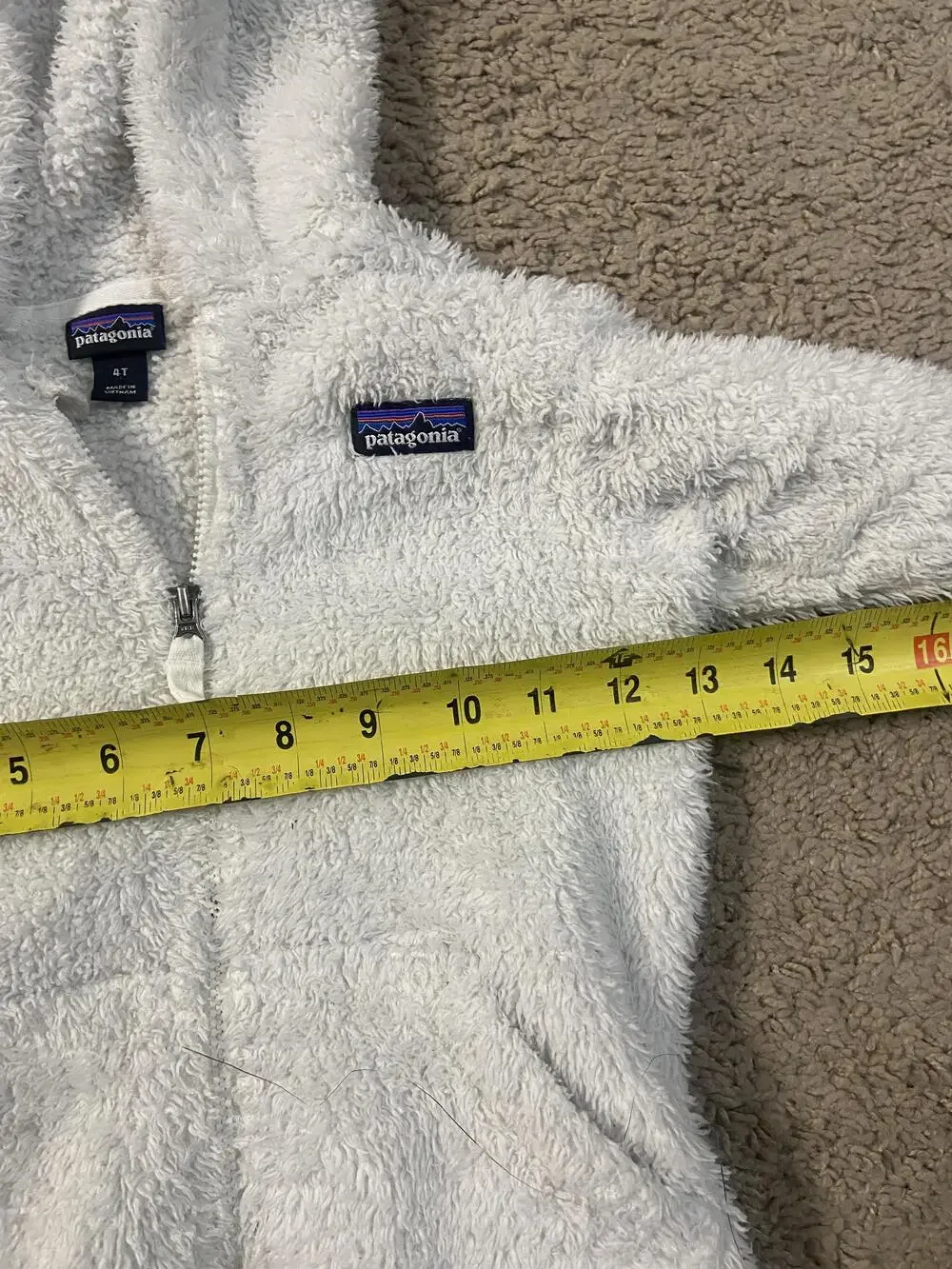 Patagonia Jacket Youth 4T White Fleece Hooded Full Zip Bear Ears Sherpa